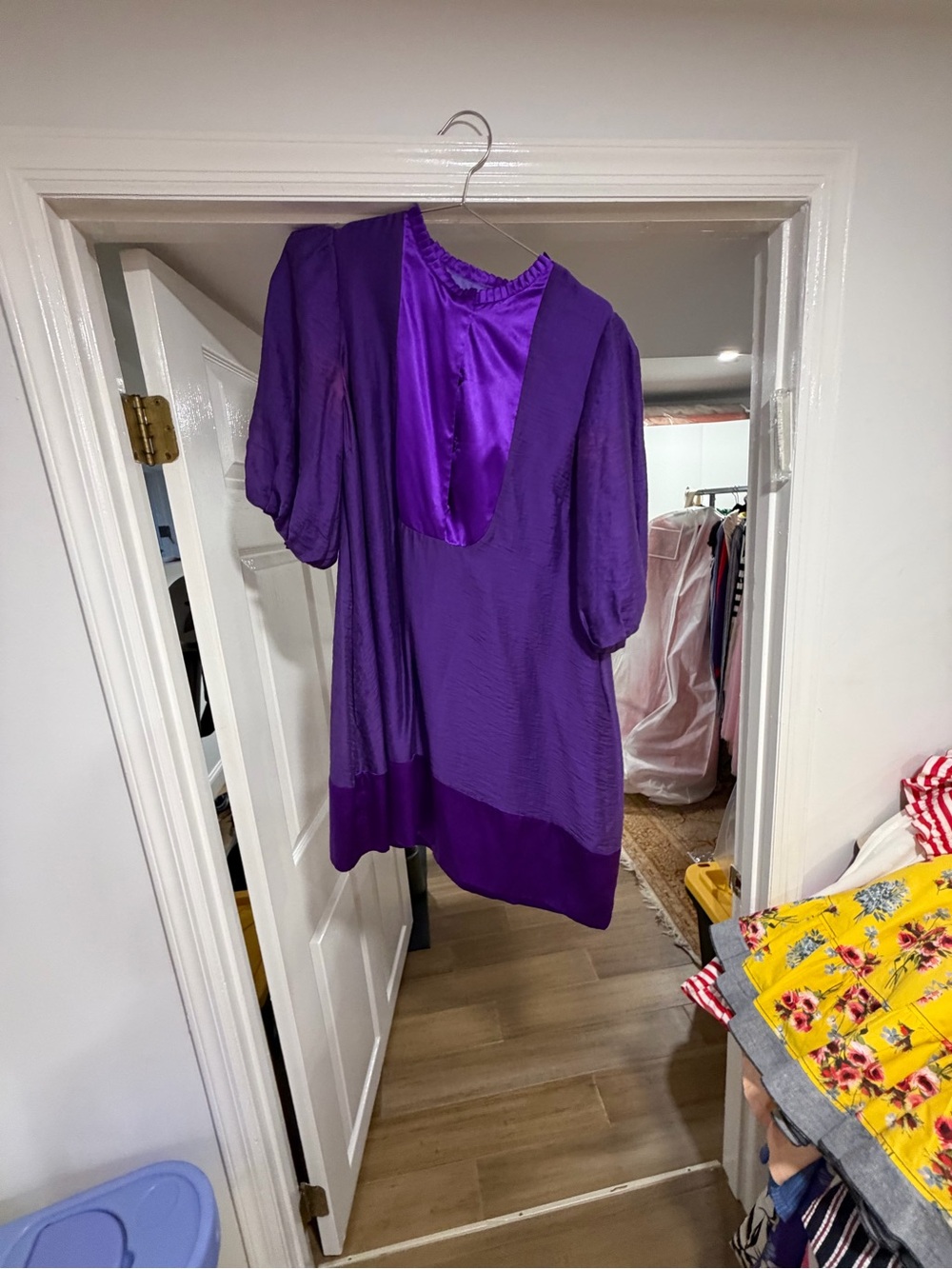 Vibrant Purple Satin-Panel Tunic Dress